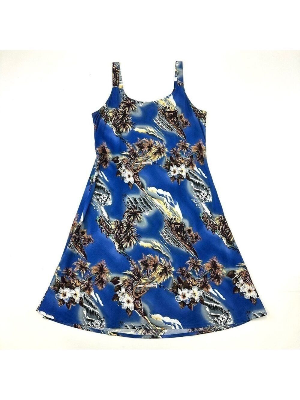 Hilo Hattie blue tropical Hawaiian print womens tank dress Fits Medium Vintage
